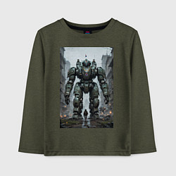 Лонгслив хлопковый детский Конвой роботов в городе, цвет: меланж-хаки
