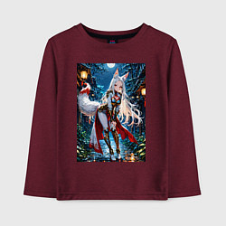 Лонгслив хлопковый детский Белоснежная лиса лунной ночью, цвет: меланж-бордовый