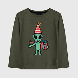 Лонгслив хлопковый детский Инопланетянин с подарком, цвет: меланж-хаки