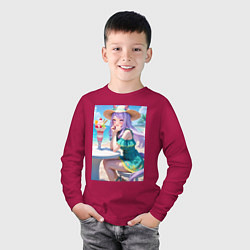 Лонгслив хлопковый детский Девушка-пони кушает мороженое, цвет: маджента — фото 2