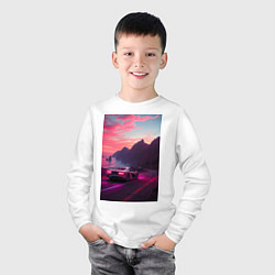 Лонгслив хлопковый детский Суперкар едет к океану, цвет: белый — фото 2