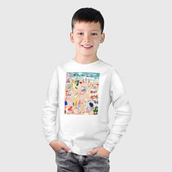 Лонгслив хлопковый детский Абстрактная картина пляжа, цвет: белый — фото 2