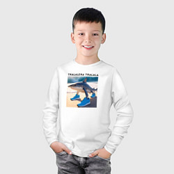 Лонгслив хлопковый детский Tralalera tralala - shark - brainrot meme, цвет: белый — фото 2