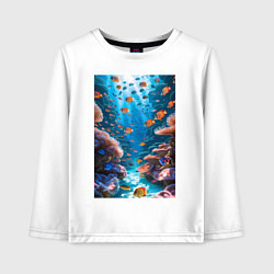 Лонгслив хлопковый детский Подводный коралловый риф с рыбками, цвет: белый