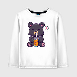 Лонгслив хлопковый детский Мишка с напитком, цвет: белый