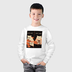 Лонгслив хлопковый детский Work hard rest hard cat, цвет: белый — фото 2