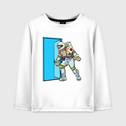 Лонгслив хлопковый детский Астронавт открывает дверь в неизведанное, цвет: белый