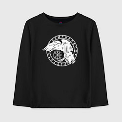 Лонгслив хлопковый детский Северный ворон в круге рун, цвет: черный