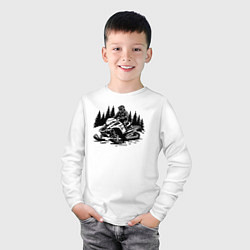 Лонгслив хлопковый детский Снегоход пиксельный, цвет: белый — фото 2