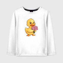 Лонгслив хлопковый детский Желтая уточка с букетом роз, цвет: белый