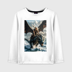 Лонгслив хлопковый детский Девушка летит на драконе в стиле Игры престолов, цвет: белый