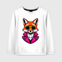Лонгслив хлопковый детский Лиса в очках и розовой куртке, цвет: белый