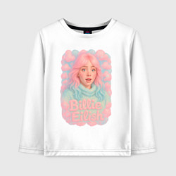 Лонгслив хлопковый детский Билли Айлиш в розовыми волосами, цвет: белый