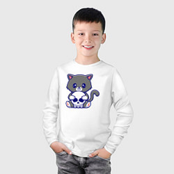 Лонгслив хлопковый детский Котик и черепок, цвет: белый — фото 2