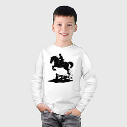 Лонгслив хлопковый детский Скакун через барьер, цвет: белый — фото 2