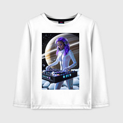 Лонгслив хлопковый детский Девушка космо DJ на фоне сатурна, цвет: белый