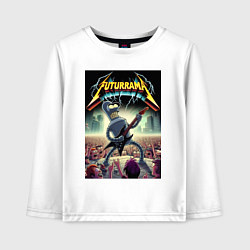 Лонгслив хлопковый детский Концерт группы Футурама - гитарист Бендер, цвет: белый