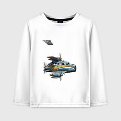 Лонгслив хлопковый детский Летающее такси ретрофутуризм, цвет: белый