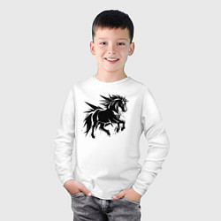 Лонгслив хлопковый детский Черная лошадь в движении, цвет: белый — фото 2