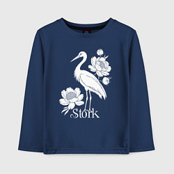 Лонгслив хлопковый детский Аист с цветами, цвет: тёмно-синий