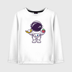 Лонгслив хлопковый детский Космонавт с бананом и клубникой, цвет: белый