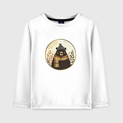 Лонгслив хлопковый детский Мишка в шарфе и шапке, цвет: белый