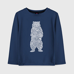 Лонгслив хлопковый детский Медведь оберег в виде кельтского орнамента, цвет: тёмно-синий