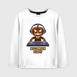 Детский лонгслив Хэллоуин, тыква диджей, музыка