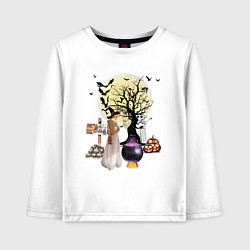 Лонгслив хлопковый детский Полнолуние в Хэллуин, цвет: белый