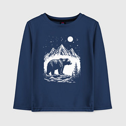 Лонгслив хлопковый детский Ночная симфония гор и медведя, цвет: тёмно-синий