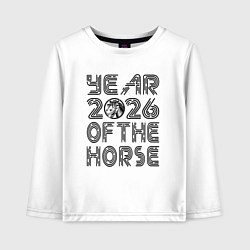 Лонгслив хлопковый детский Символ года 2026 красная огненная лошадь, цвет: белый