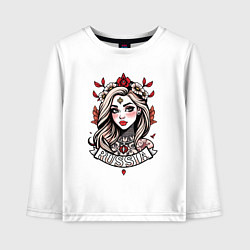 Детский лонгслив Русская девушка с узорами
