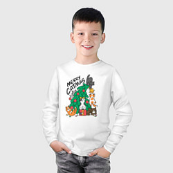 Лонгслив хлопковый детский Merry catmas, цвет: белый — фото 2