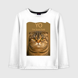 Лонгслив хлопковый детский Yo - Im Scottish Fold, цвет: белый