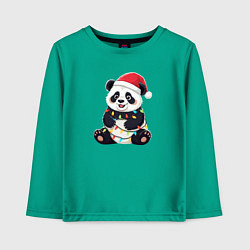 Детский лонгслив Новогодняя Панда в гирлянде