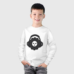 Лонгслив хлопковый детский Логотип c лицом и шестернёй в наушниках, цвет: белый — фото 2