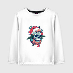 Лонгслив хлопковый детский Череп санты, цвет: белый