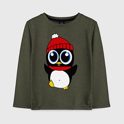 Лонгслив хлопковый детский Удивленный пингвинчик, цвет: меланж-хаки