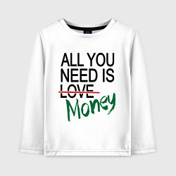 Лонгслив хлопковый детский All you need is money, цвет: белый