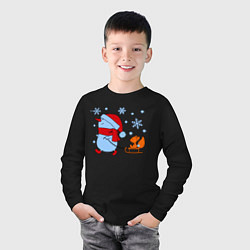 Лонгслив хлопковый детский Снеговик с санками, цвет: черный — фото 2