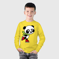 Лонгслив хлопковый детский Панда на коньках, цвет: желтый — фото 2