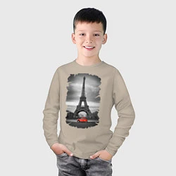 Лонгслив хлопковый детский Эйфелева башня, цвет: миндальный — фото 2