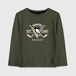 Лонгслив хлопковый детский Pittsburgh Penguins: Est.1967, цвет: меланж-хаки