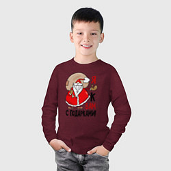 Лонгслив хлопковый детский Дед Мороз с подарками, цвет: меланж-бордовый — фото 2
