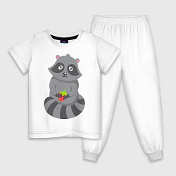 Пижама хлопковая детская Енотик с клубникой, цвет: белый