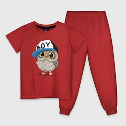 Пижама хлопковая детская Совенок-мальчик, цвет: красный