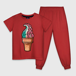 Пижама хлопковая детская Мороженое-осьминог, цвет: красный