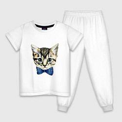 Пижама хлопковая детская Мистер котик, цвет: белый