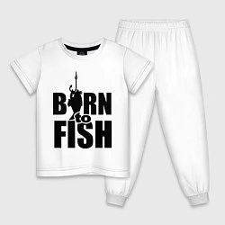 Пижама хлопковая детская Born to fish, цвет: белый