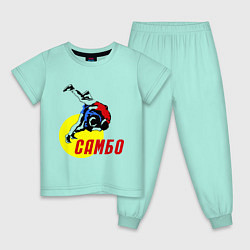 Пижама хлопковая детская Спортивное самбо цвета мятный — фото 1